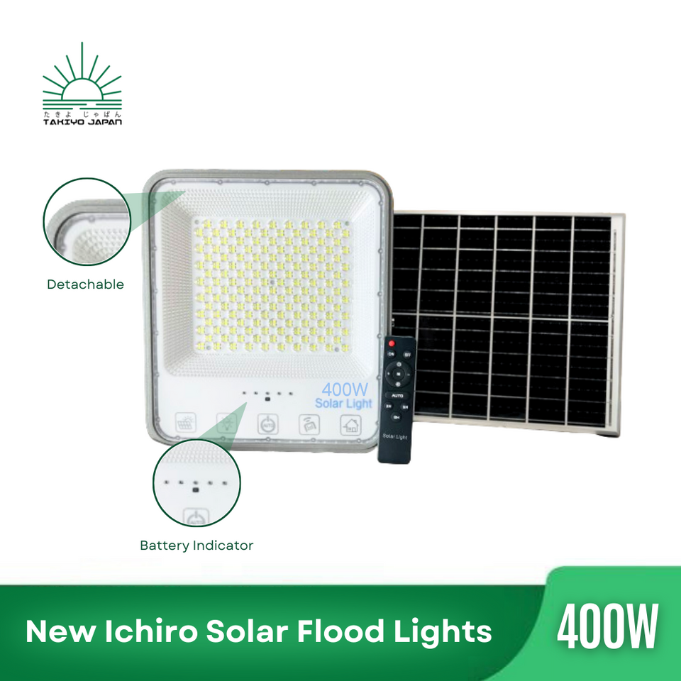 TAKIYO JAPAN™ New ICHIRO 300W & 400W Solar Floodlights With Battery Status Indicator - takiyo japan solarlights