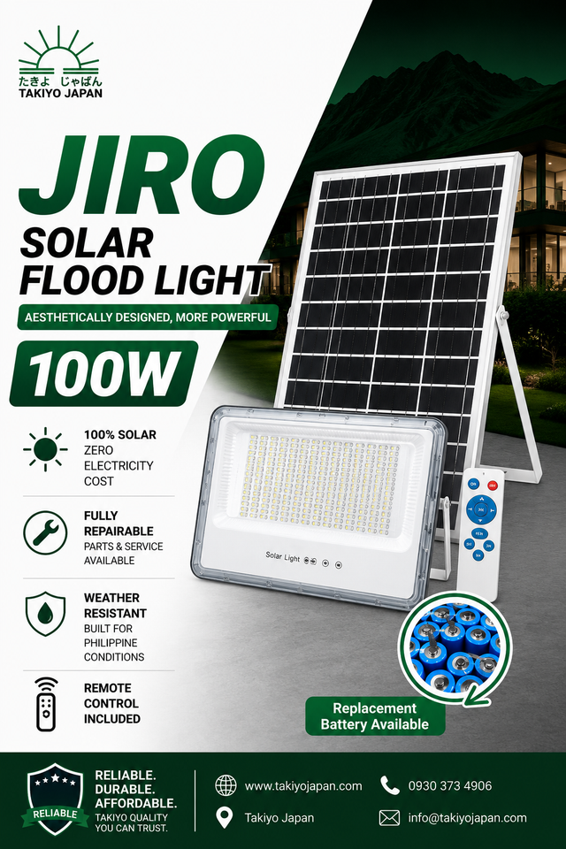 Jiro Repairable Solar Flood Lights with LiFePO4 Battery | Takiyo Japan