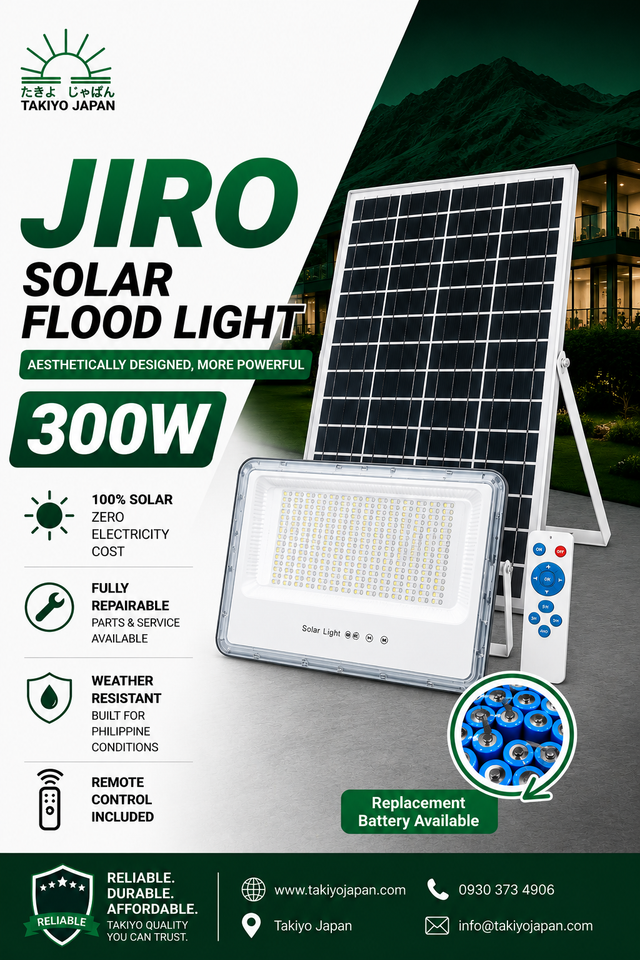 Jiro Repairable Solar Flood Lights with LiFePO4 Battery | Takiyo Japan