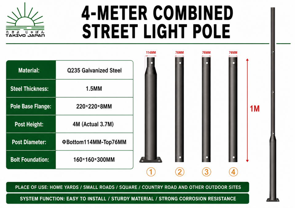 TAKIYO JAPAN™ Mounting Bracket & Retractable Pole 4 Meters & 6 Meters