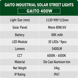Gaito 200W, 300W, 400W & 500W Industrial Solar Street Lights