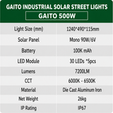 Gaito 200W, 300W, 400W & 500W Industrial Solar Street Lights