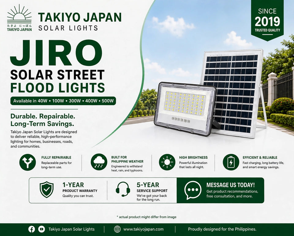 Jiro Repairable Solar Flood Lights with LiFePO4 Battery | Takiyo Japan