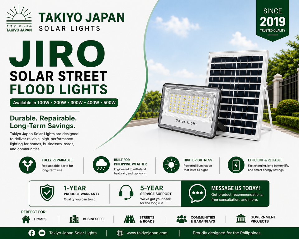 Jiro Repairable Solar Flood Lights with LiFePO4 Battery | Takiyo Japan