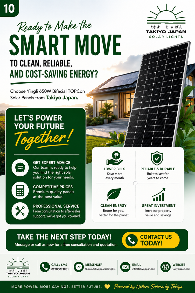 Yingli 650W N-Type TOPCon Bifacial Solar Panel | Takiyo Japan