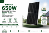 Yingli 650W N-Type TOPCon Bifacial Solar Panel | Takiyo Japan