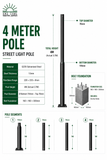 Takiyo 4-meter galvanized steel solar street light pole with base flange, anchor bolts and sectional design