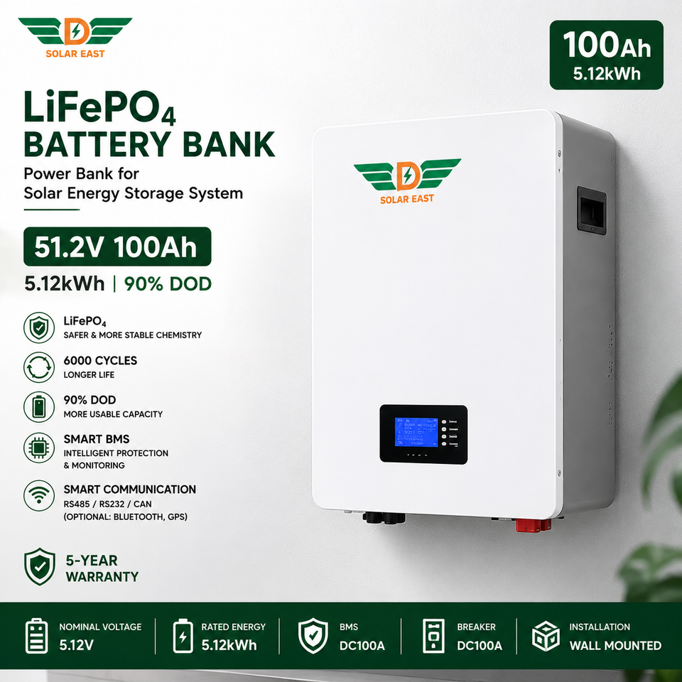 Solar East 51.2V LiFePO₄ Solar Battery | 100Ah, 200Ah, 300Ah & 314Ah Energy Storage System