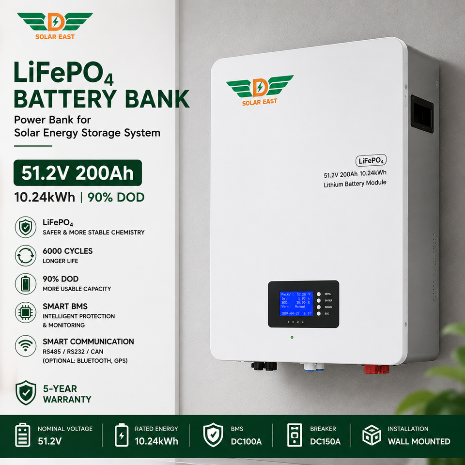 Solar East 51.2V LiFePO₄ Solar Battery | 100Ah, 200Ah, 300Ah & 314Ah Energy Storage System