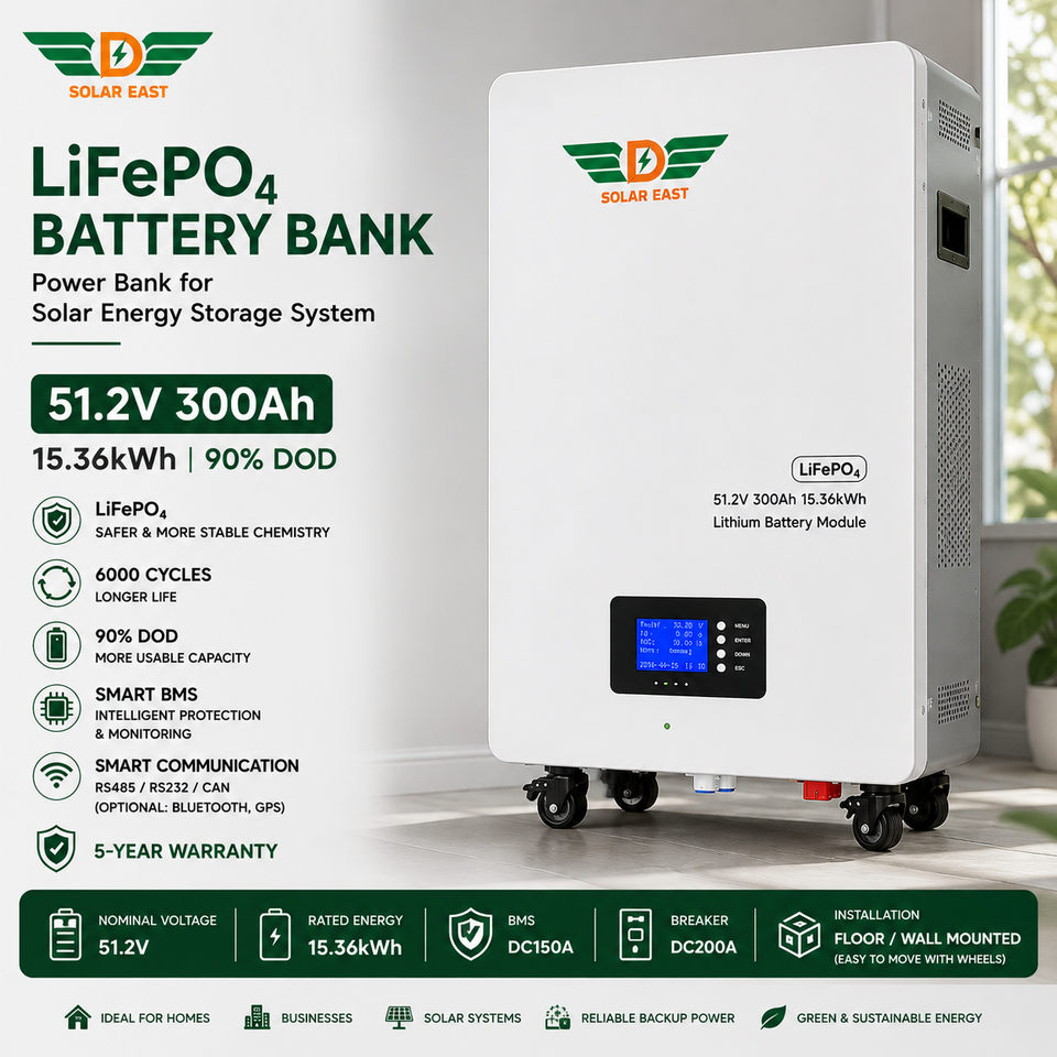 Solar East 51.2V LiFePO₄ Solar Battery | 100Ah, 200Ah, 300Ah & 314Ah Energy Storage System