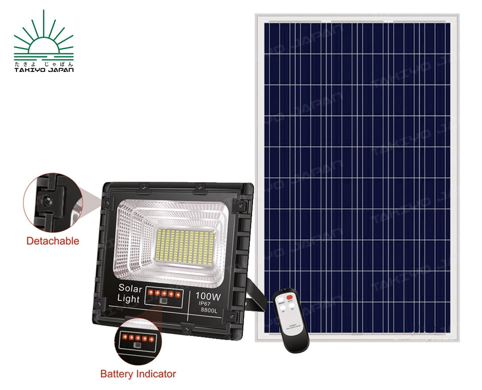 TAKIYO JAPAN™ New ICHIRO™ (25W, 40W, 60W, 100W, 200W & 300W) Solar Emergency Floodlights With Battery Indicator